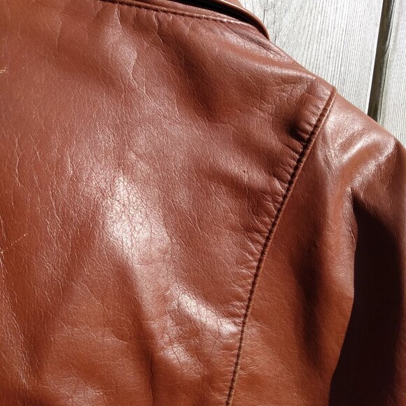 Vintage 90s XL Brown Jacket Leather by Mann 54" Chest - Picture 15 of 16
